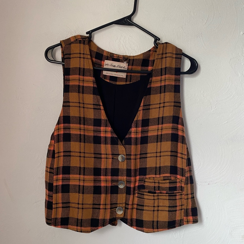 Free People Heritage Micro Vest Plaid We The Free Front Vest Y2K 90 Sz M